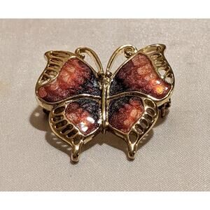 Monet Enameled Butterfly Brooch Pin Gold Tone Pinks Purples EUC